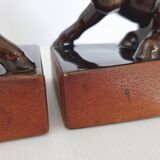 Pair of vintage leather & ceramic bookends