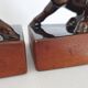 Pair of vintage leather & ceramic bookends