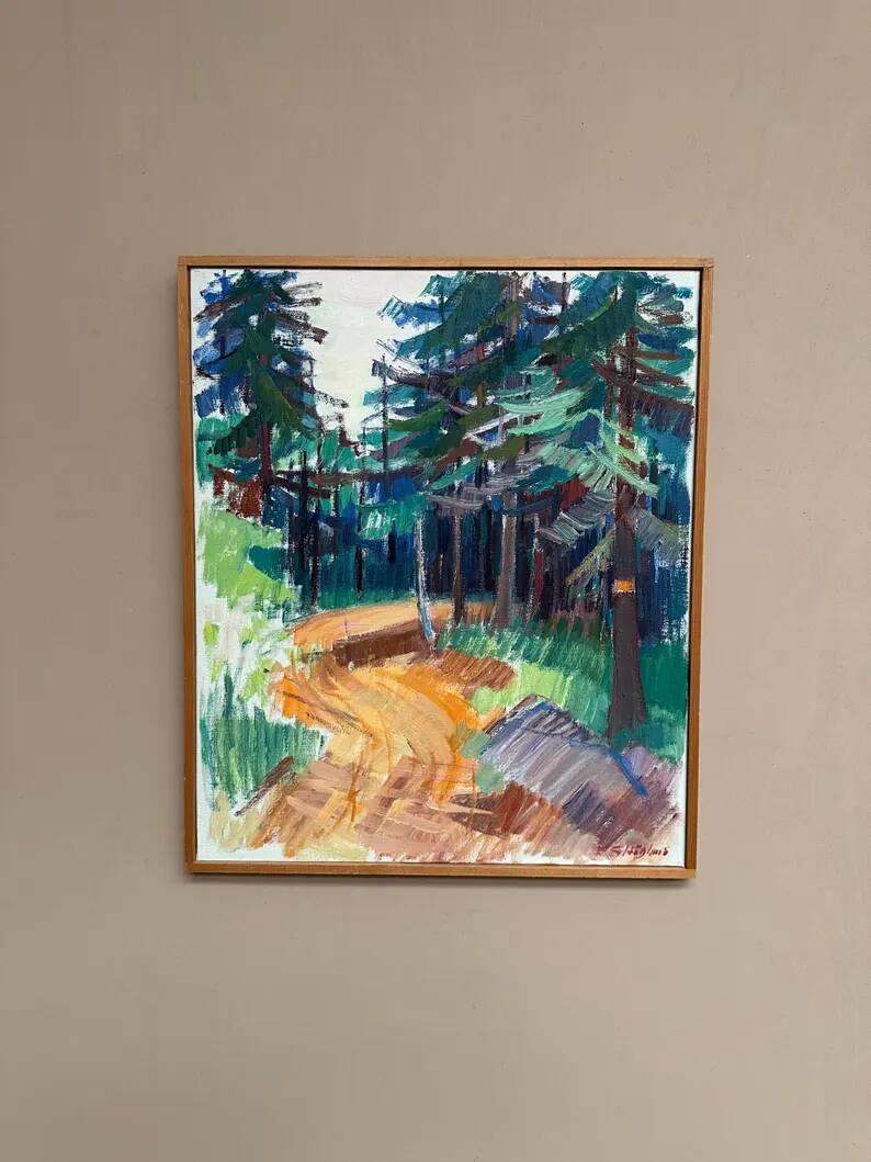 Swedish Oil on Canvas “Spår” by Gustaf Höglund, Vintage & Framed 57 × 49 cm
