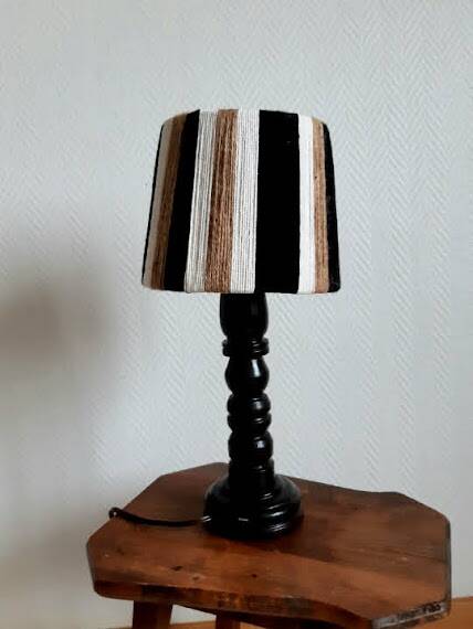 Vintage wooden, rope and wool lamp