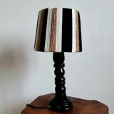 Vintage wooden, rope and wool lamp