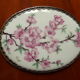 former silver bronze hand mirror - porcelain Limoges flower decoration