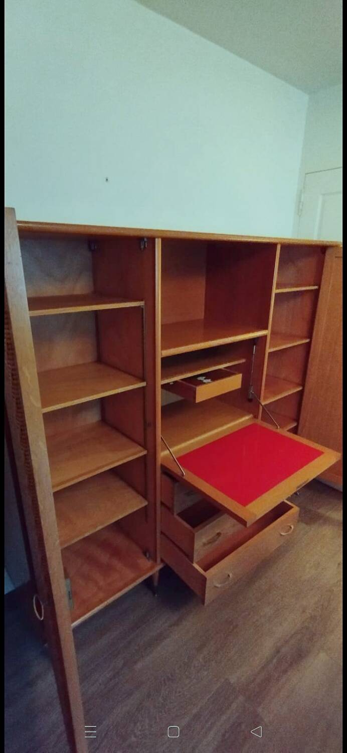 Wooden and rattan wardrobe