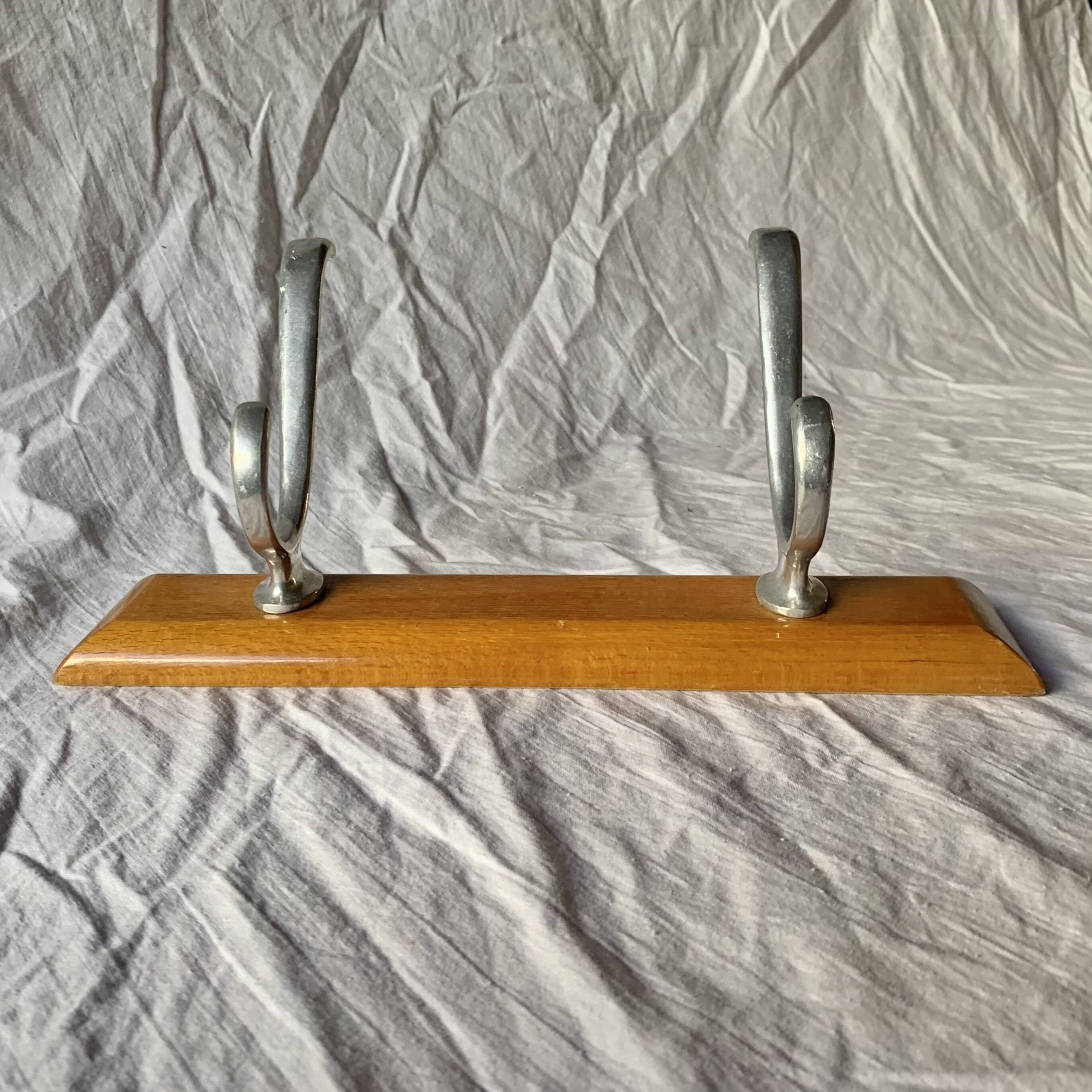 Vintage wooden wall coat rack - 2 hooks