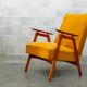 Fauteuil tchèque 1960 tissu jaune géométrique