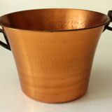 Large copper planter with wrought iron handle, vintage from the 1960s