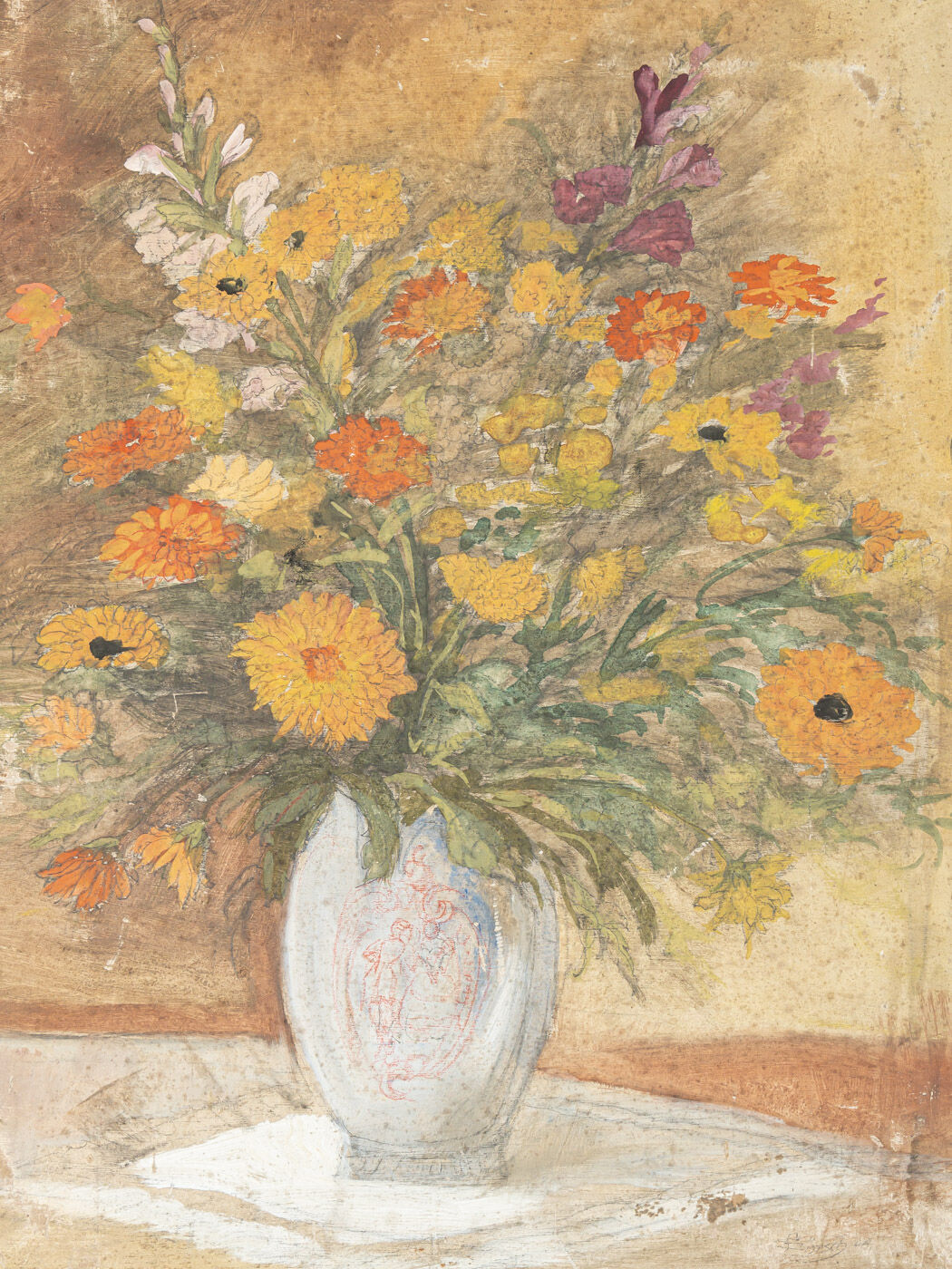 Art Déco Flowers, Aquarelle on thick Paper, 64 x 74 cm