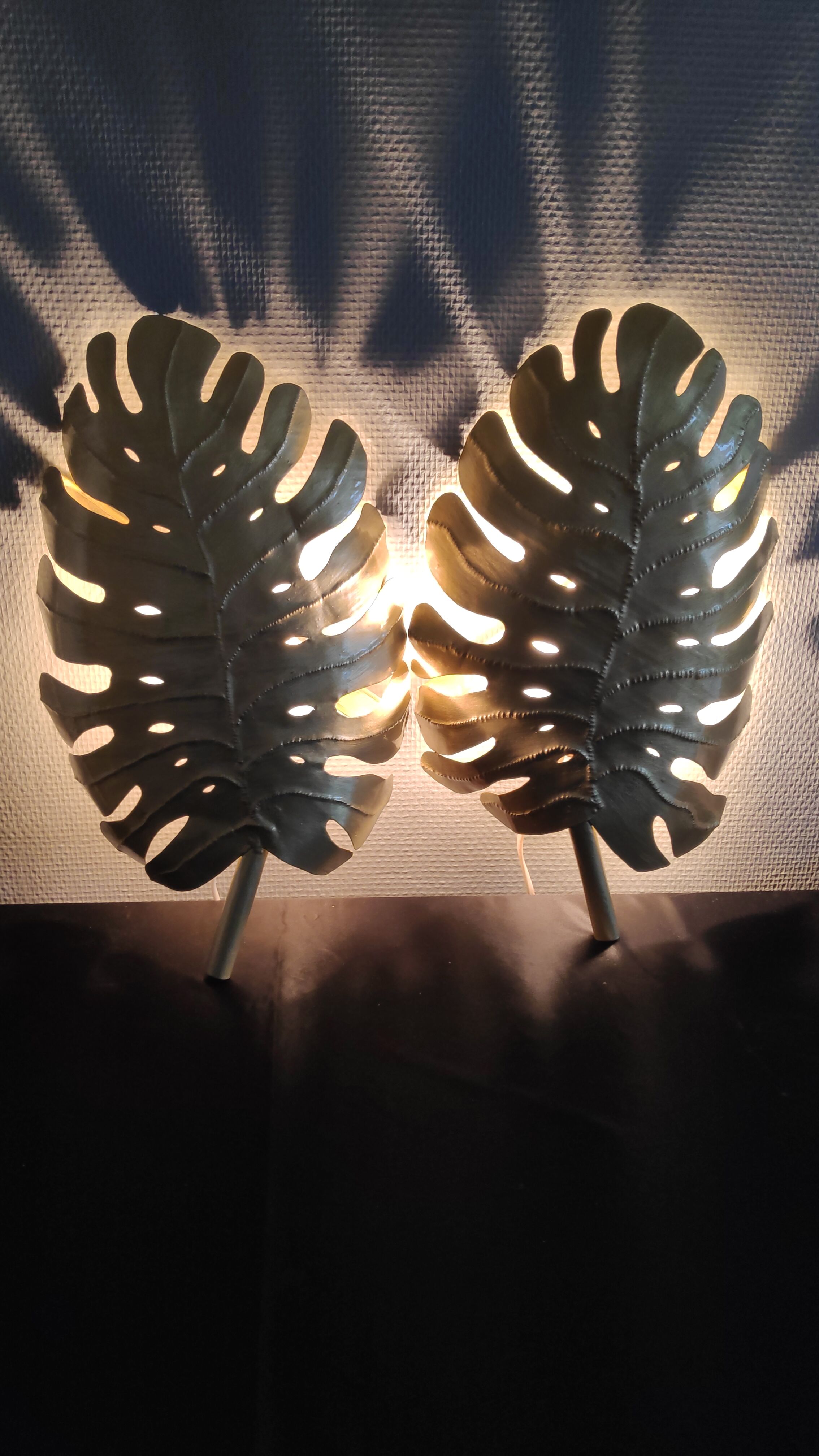 Pair of hammered gold metal wall lamps