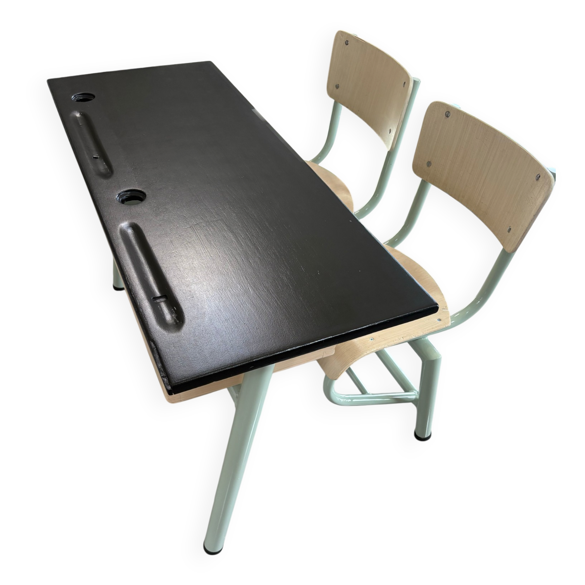 Vintage school desk for 2, fully renovated – Slate top