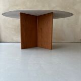 Travertine and wood dining table