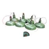 Set of 7 green industrial lamps in good condition, 1970s