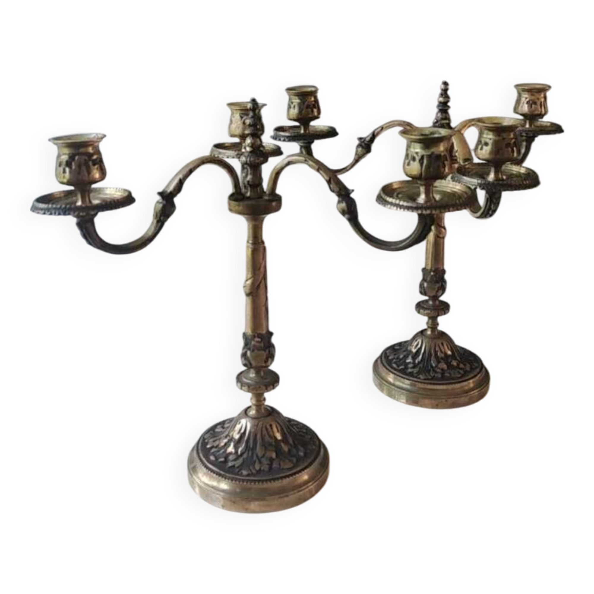Pair of 3-arm curved chandeliers. Baroque/Rocaille style.