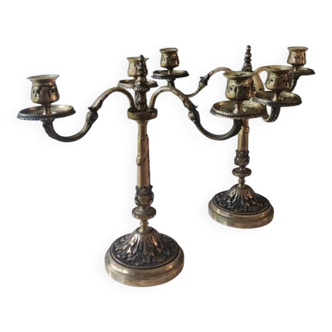 Pair of 3-arm curved chandeliers. Baroque/Rocaille style.