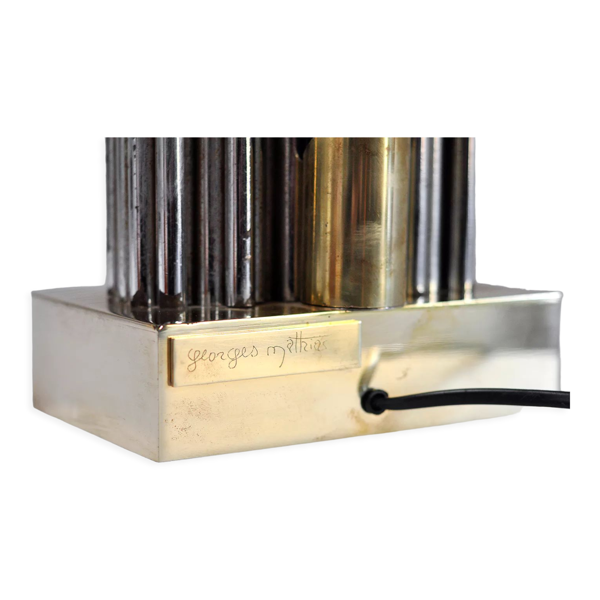 Pair of Brass & Metal Sculptural Lamps by Georges Mathias, Belgium 1970s