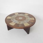 Tue Poulsen pour Haslev Møbelsnedkeri, table basse en pierre et chêne, Danemark années 1960