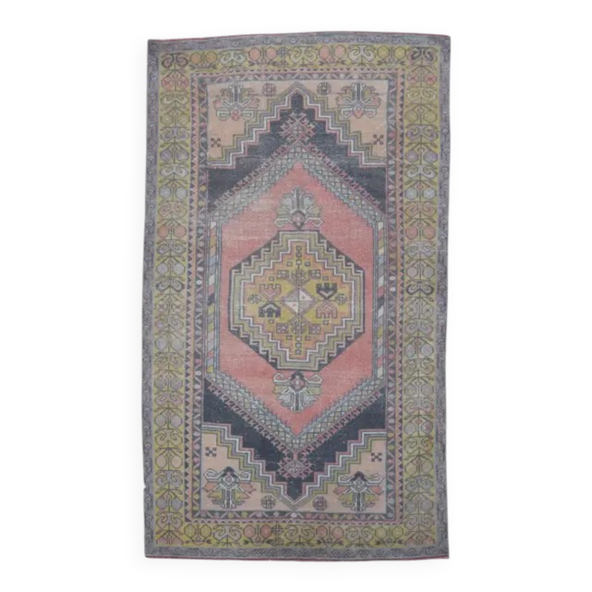 Tapis en laine turc Oushak vintage fait main rose 125x210