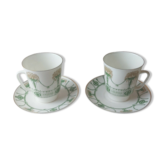 Set of 2 cups and saucers, in Lomonosov USSR porcelain