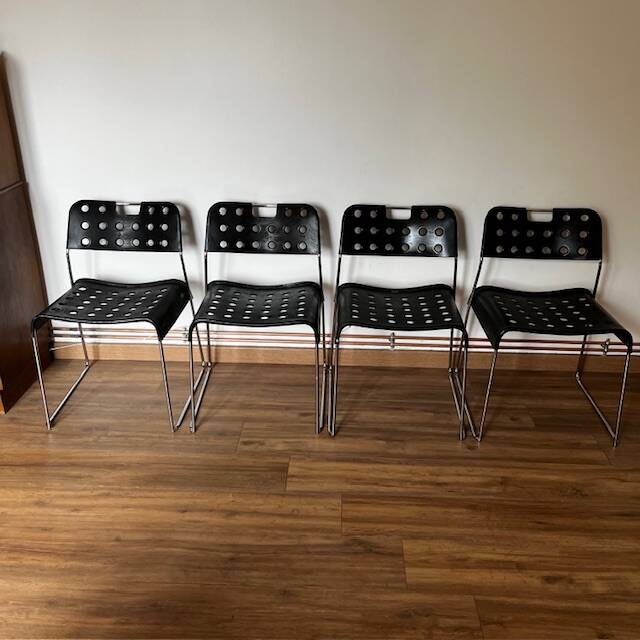 Set of 4 Black Omstak Chairs by Rodney Kinsman for Bieffeplast