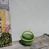 Basket dish in green woven earthenware / old ceramic