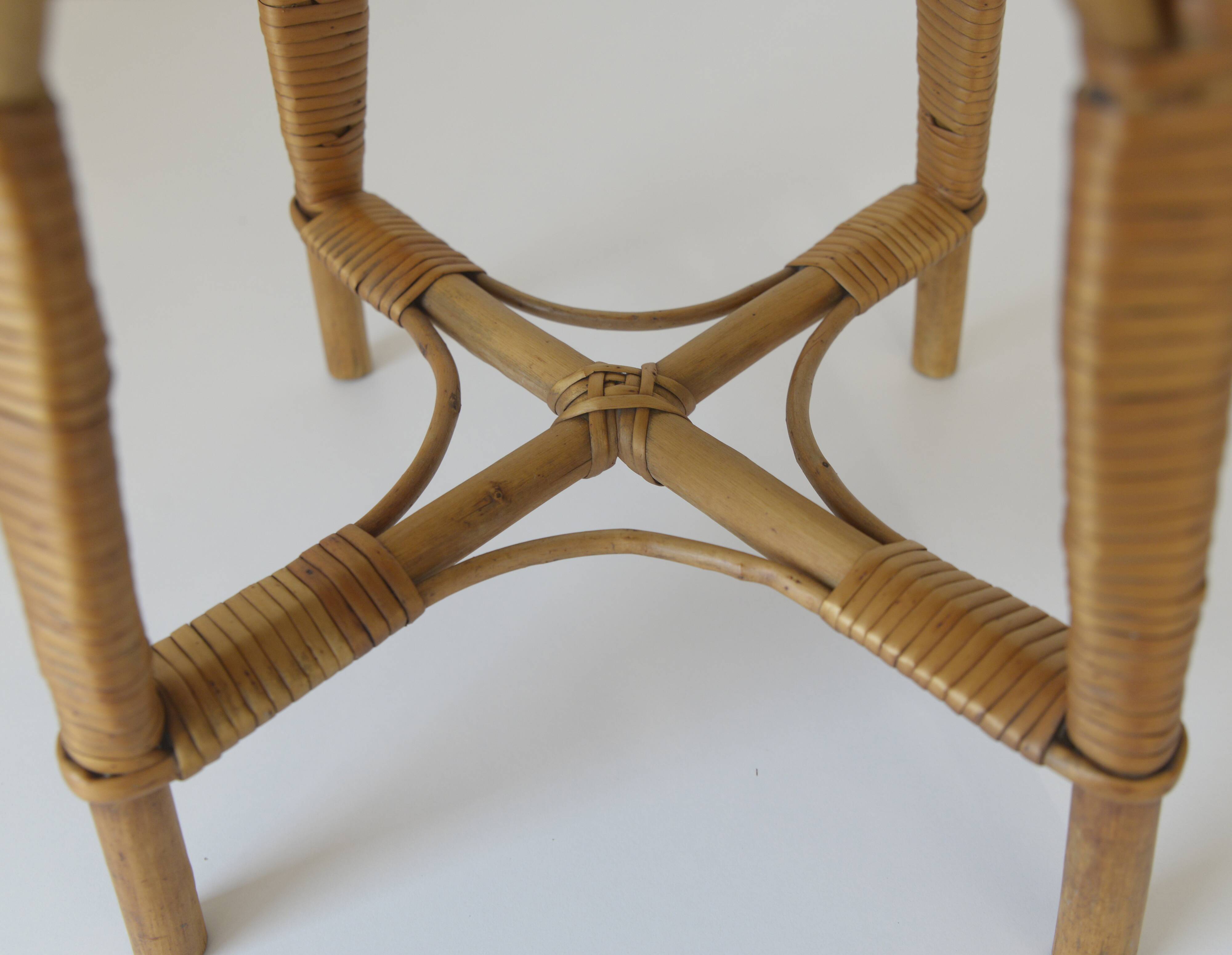 Vintage Rustic Stool / Ottoman Footstool / Mid Century Wicker Bench 1960's