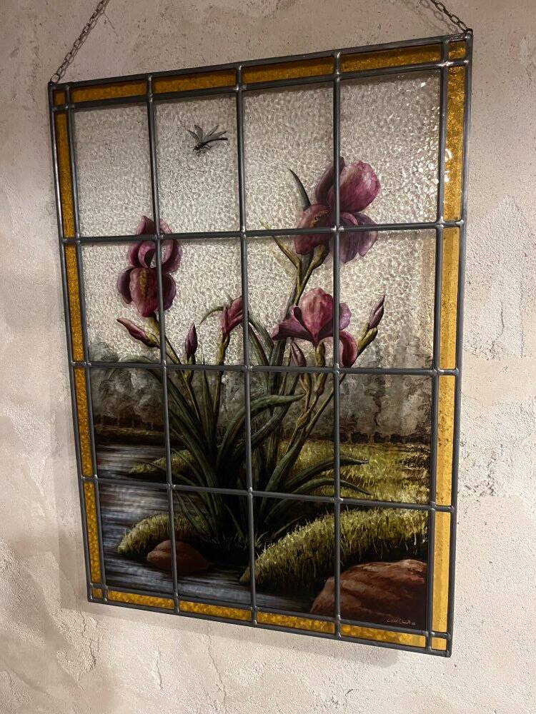 Stained glass "vegetation with irises"
