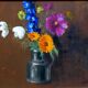 Painting colorful flowers on hardboard still life signed framed