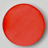 Large vintage pouf in red faux leather – diameter: 62 cm