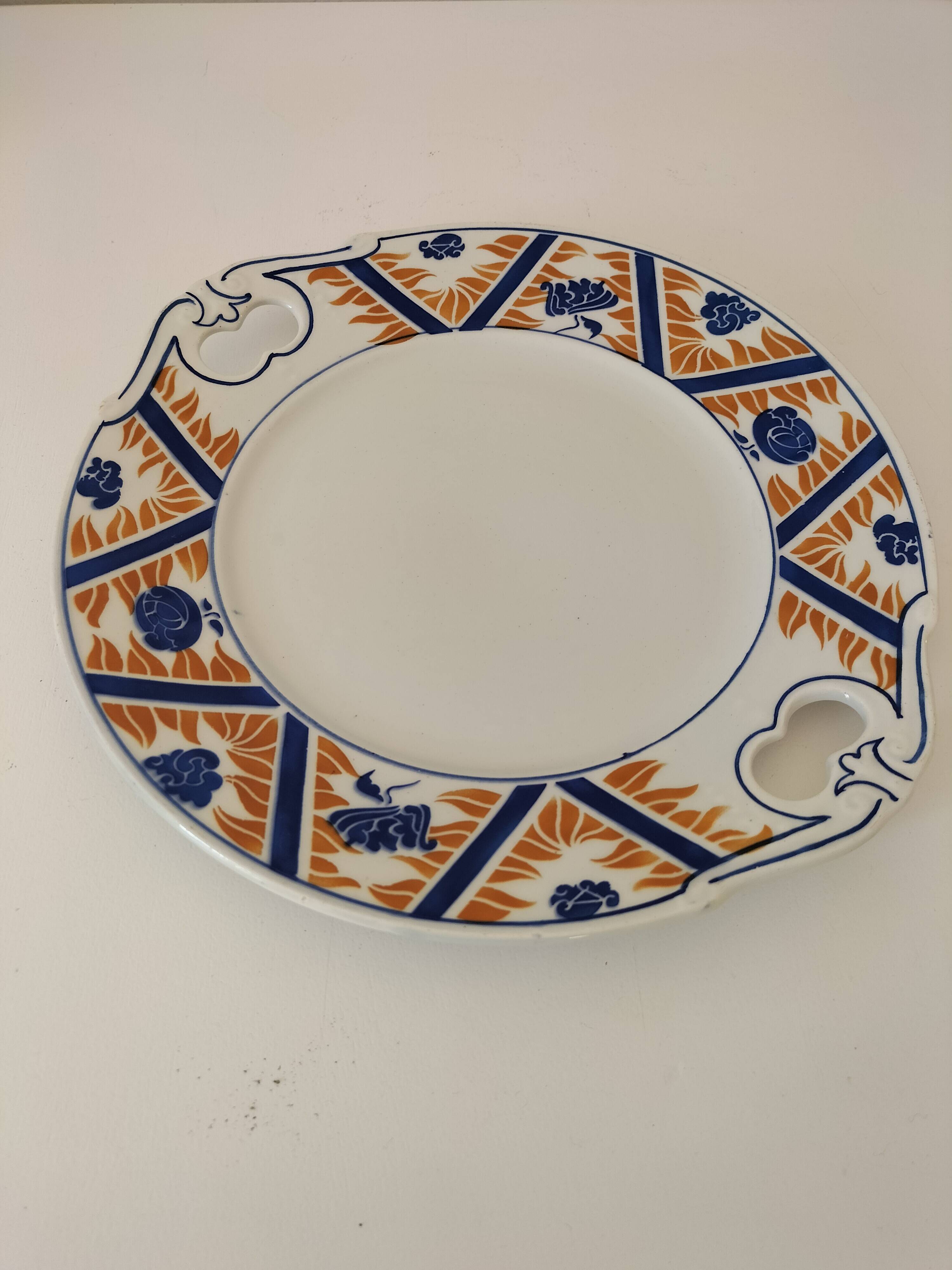 Moulin des Loups openwork dish, "Canada" model – blue and orange Imari decoration
