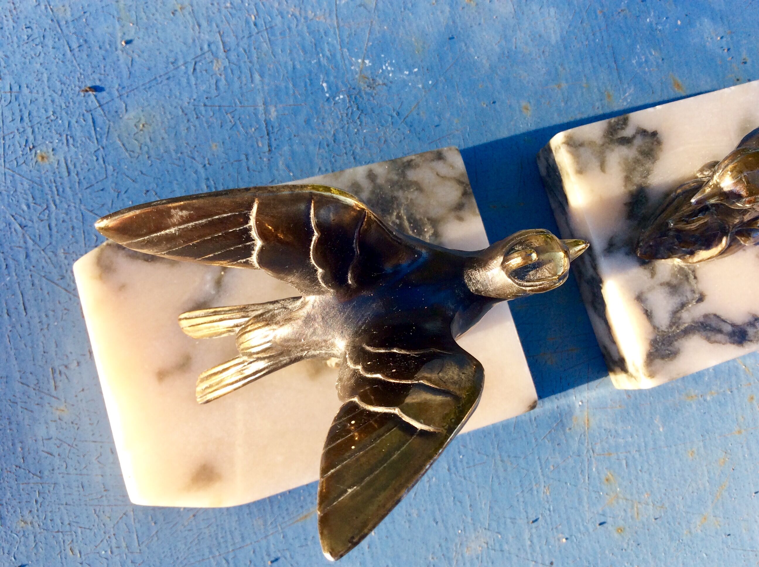 Paire de serre livres oiseaux art deco