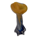 Vase arum jaune blanc bleu style murano non signé