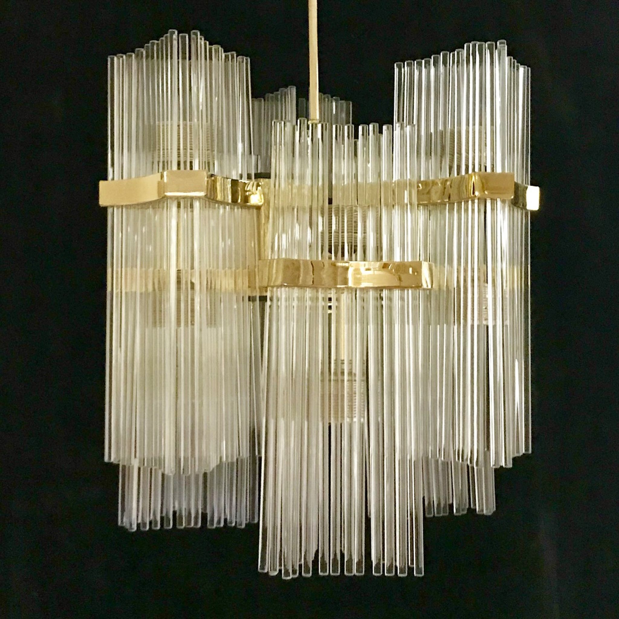 Glass chandelier with gilding France 1960