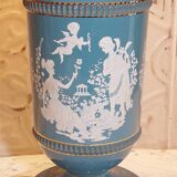 Beautiful antique Italian lamp in ceramic, gilded brass and opaline