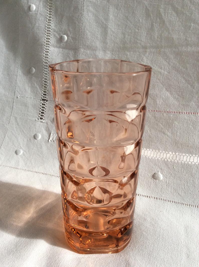 Vintage vase in pink-cut glass art deco Luminarc France