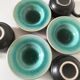 Set of three ceramic cups and saucers – crackled turquoise glaze