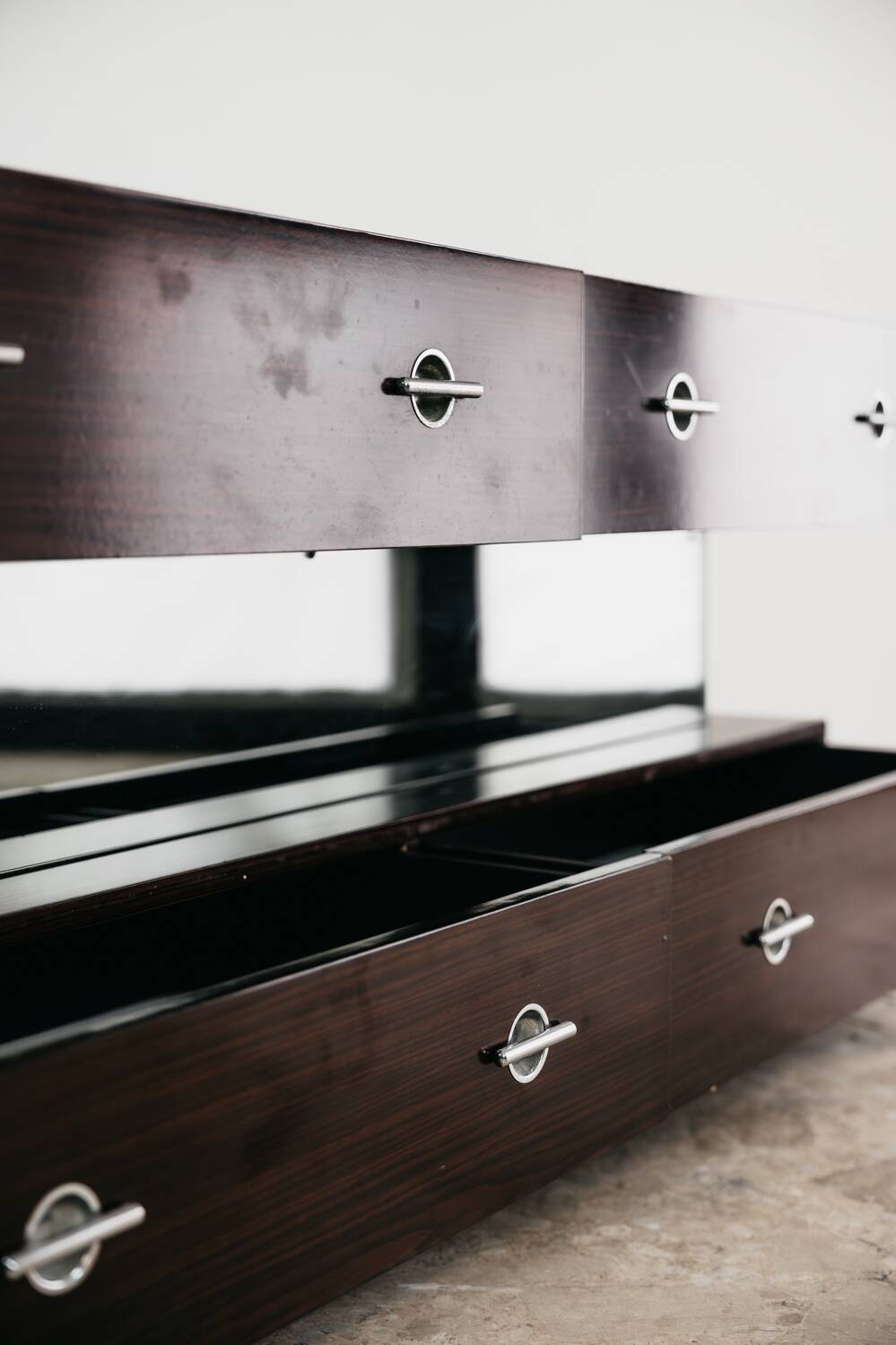 Comò Cassettiera In Ebano Macassar E Specchio Cubic Design Modern 70