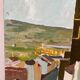 Castle in the rooftops, oil on wood panel, signed JA Dompierre.