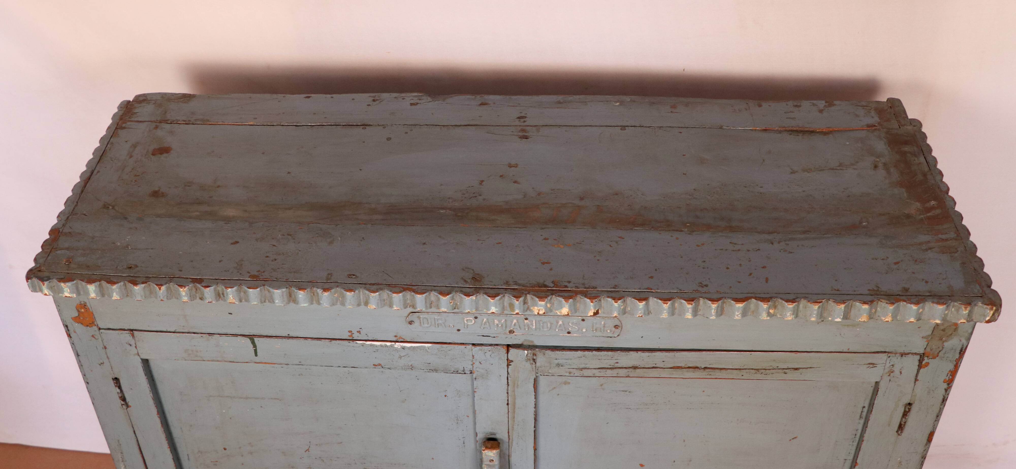 Old original grey-blue patina burmese teak sideboard