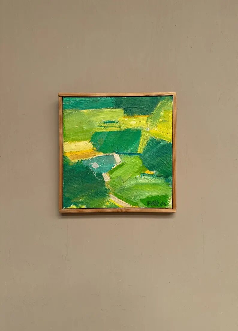 Original Swedish Oil on Canvas – “Early Summer Landscape” by Rolf Andersson – Signed – 2003 – Vintage & Framed – 24.5 × 24.5 cm