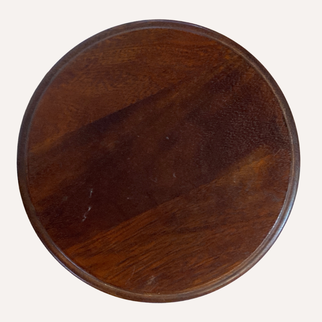 Vintage mahogany pedestal or side table with brass claw feet