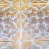 Antique vintage coffee table with glazed earthenware top