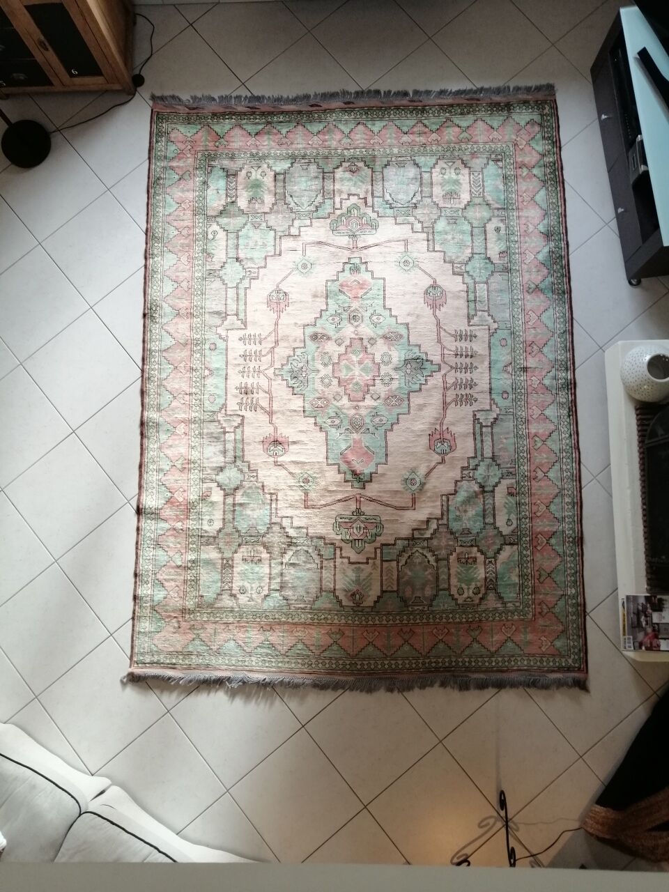 Afghan rug in pastel colors