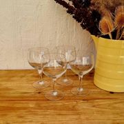 Set of 4 vintage engraved glass stemware from the 1950s.