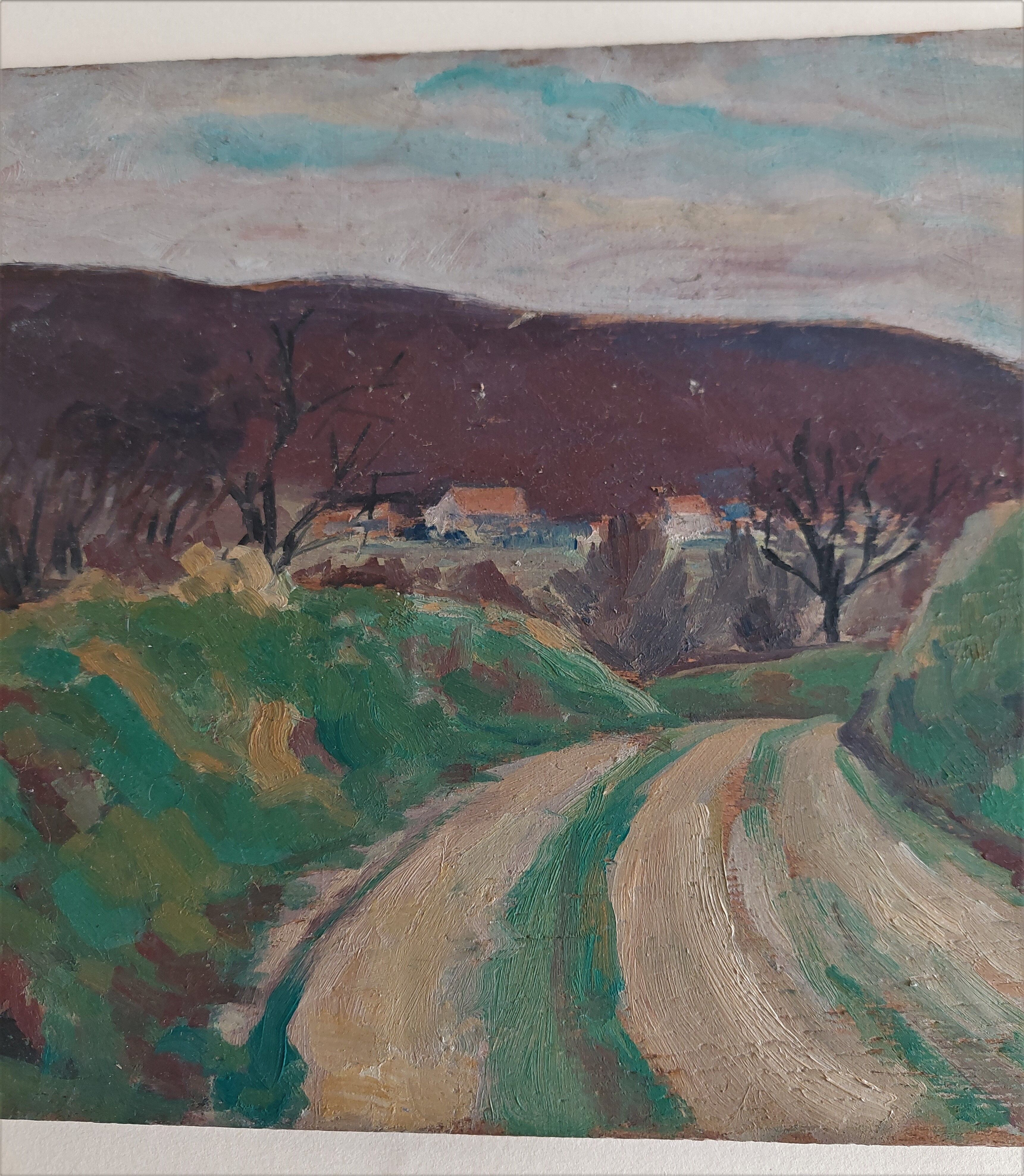 Painting oil on landscape panel early twentieth century