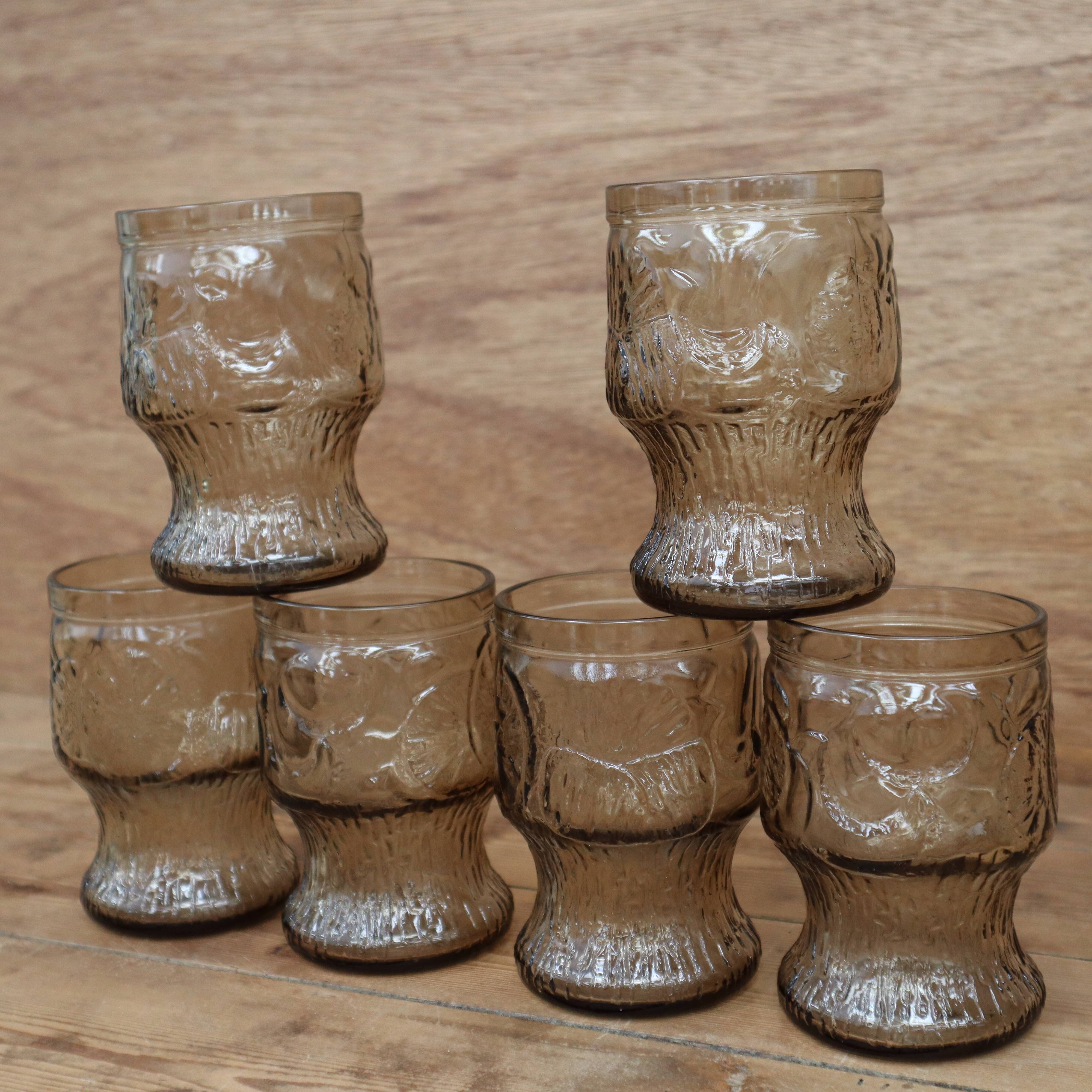 Set of 6 orangeade glasses Fidenza Italy vintage 70's, fruit patterns