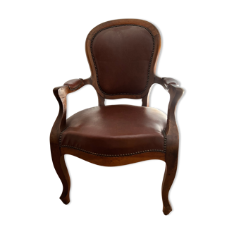 Leather and wood armchair