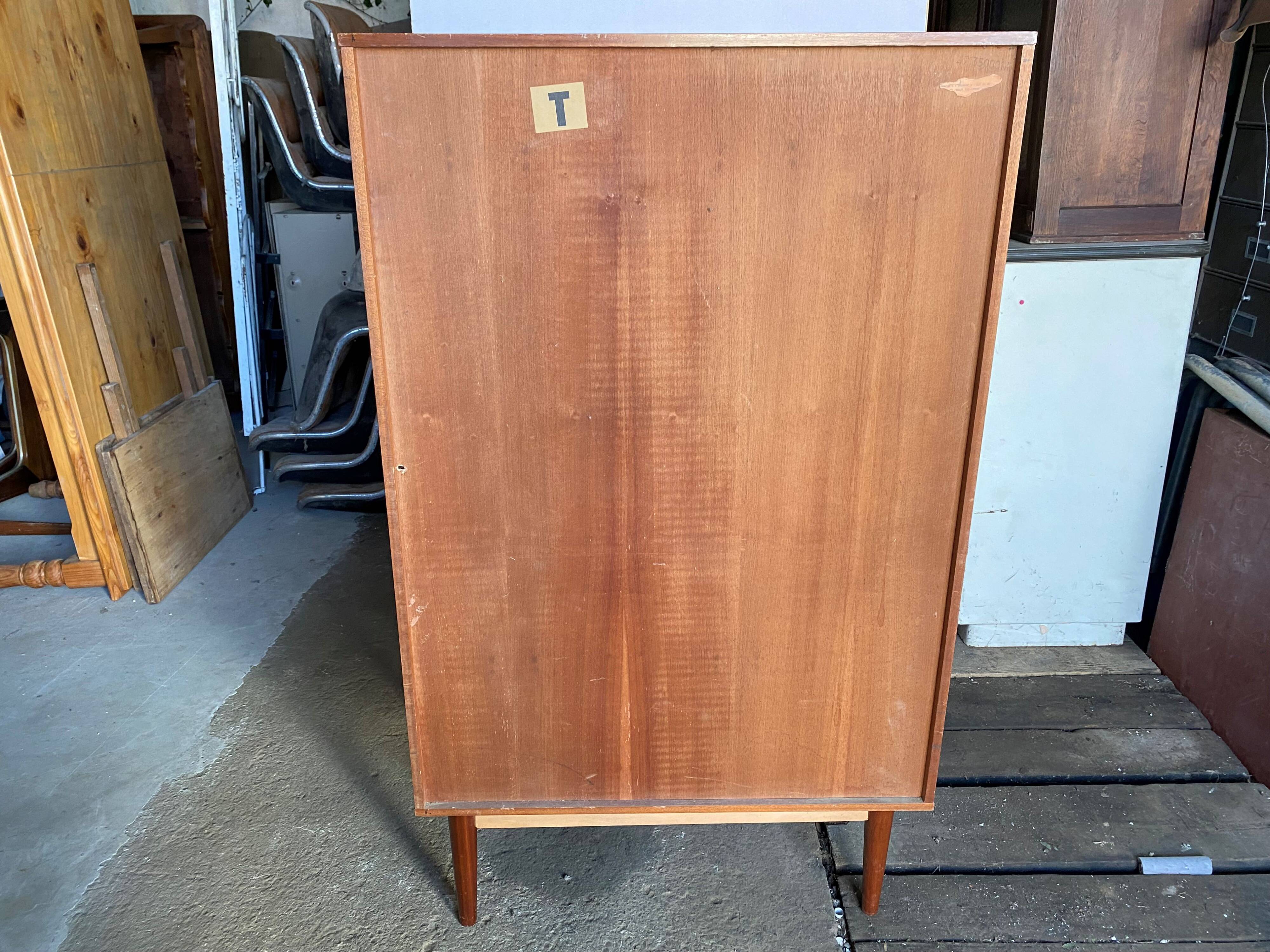 High cabinet with 2 doors in teak and vintage veneer from the 60s