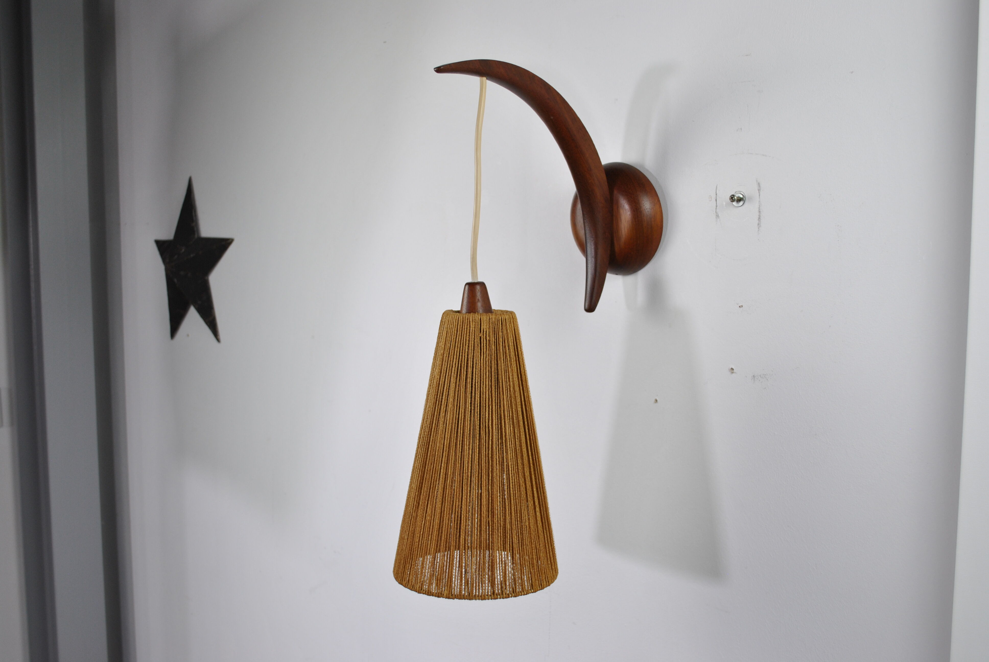 Wall lamp with rope lampshade by ER Nele for Temde, Switzerland, 1960