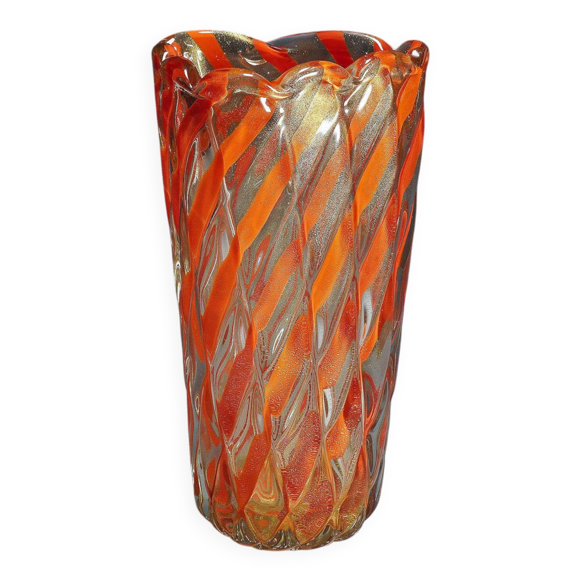 Ribbed 'Corallo Oro' vase by Alfredo Barbini, 1960s