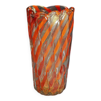 Ribbed 'Corallo Oro' vase by Alfredo Barbini, 1960s