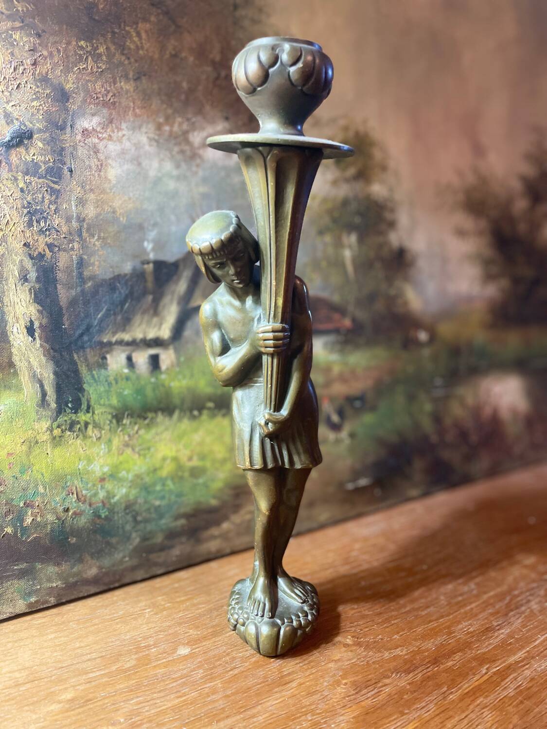 Art deco bronze candle holder